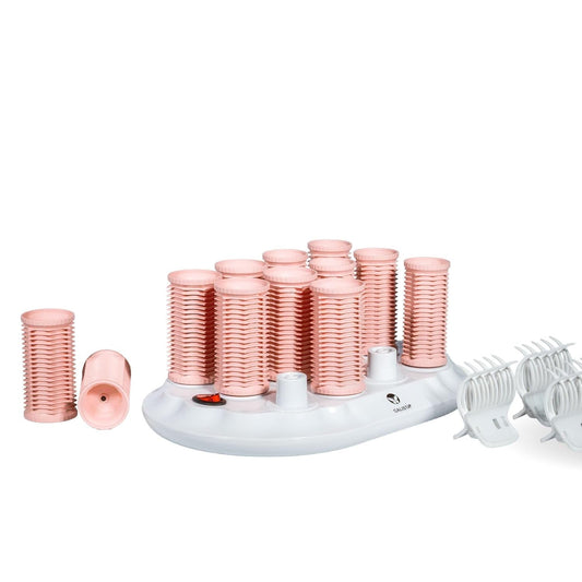 CALISTA Tools Ion Hot Rollers Short Set, Hot Rollers for Short Hair with Fusion Technology, Hair Rollers for Voluminous Curls & Waves, Fast Heating Curlers with Claw Clips,12 Piece Set, Pink