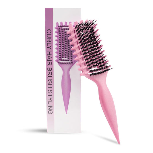 Curly Hair Brush Pink, Vented Curl Defining Brush for Effortlessly Detangling Shaping and Styling Women's Men's Curls on All Wet or Dry Hair Types, Reduces Frizz