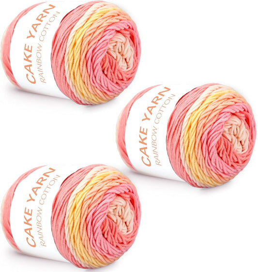 3 PCS Cake Yarn for Crocheting,100g Gradient Yarn for Making Colorful Crafts,Cotton and Acrylic Blended Crocheted Dolls, Scarves, Bags, Blankets and Other Handicrafts(Peach Blossoms)