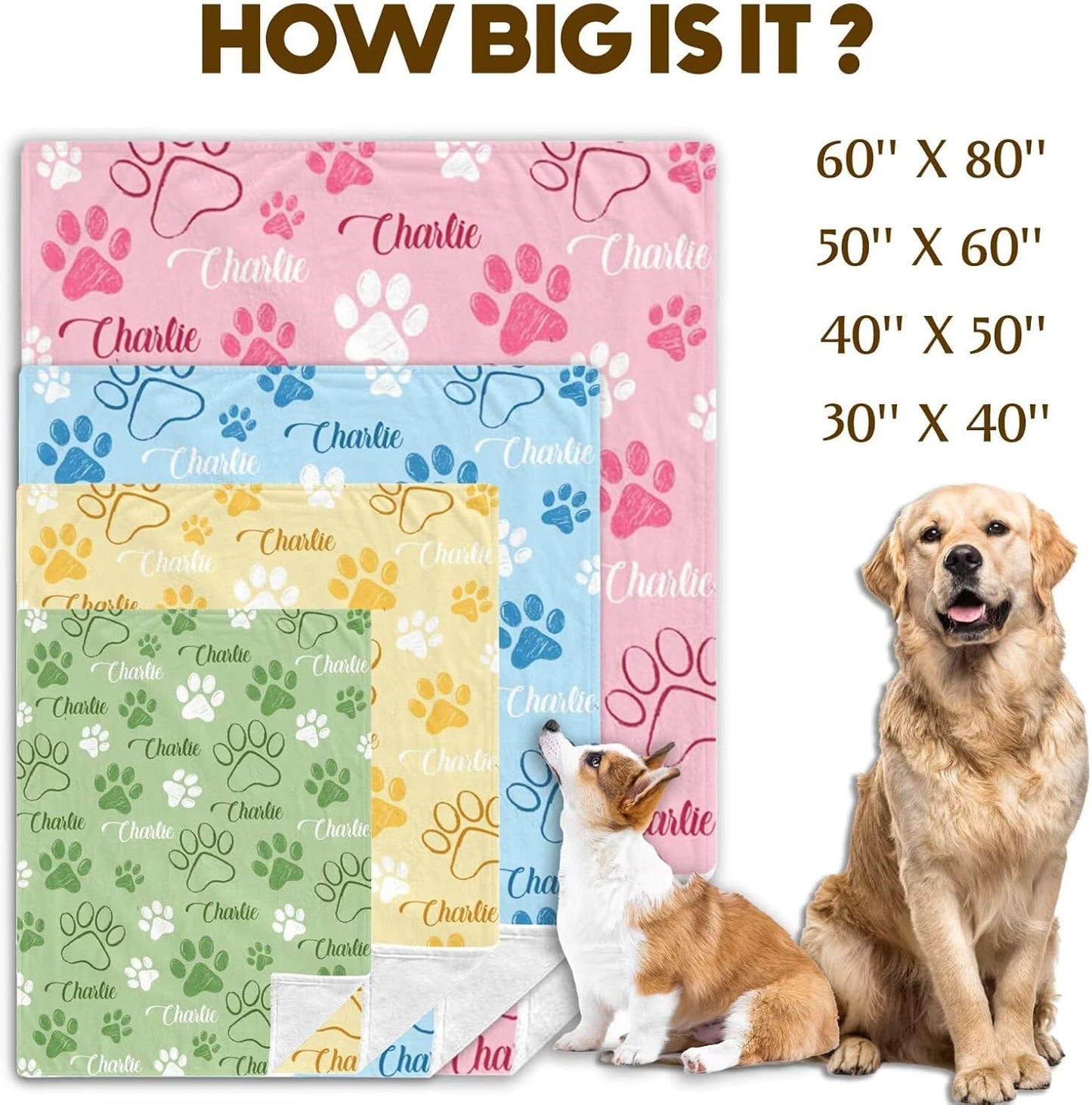 Custom Dog Blankets with Pet Name Personalized Pink Paw Dog Blanket, Customized Dog Blanket for Medium Puppy Small Large Dogs, Washable All-Season Air-conditioned Rooms Blankets Dog Gifts 30" x 40"