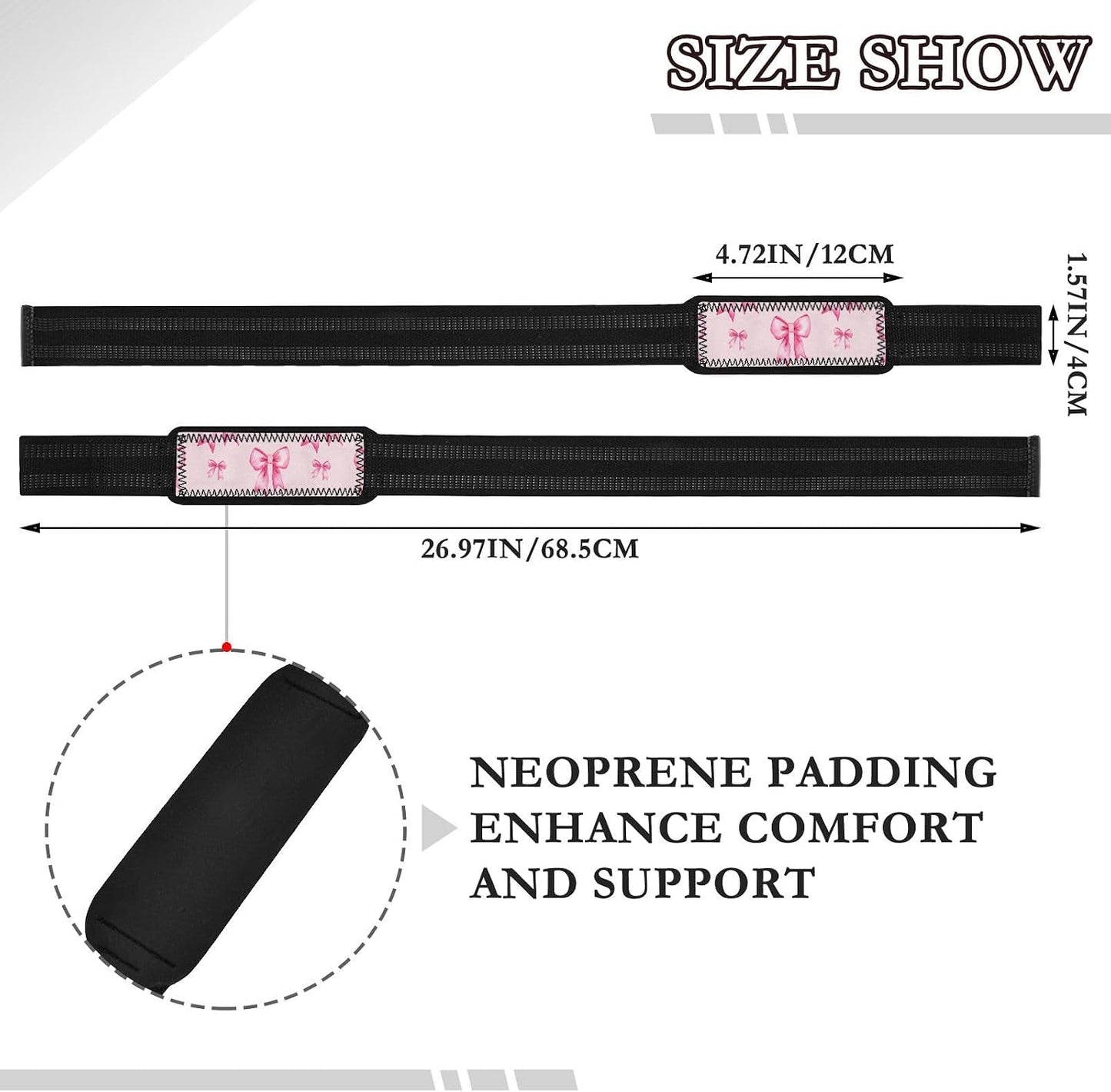 Nander Cute Pink Bows Lifting Straps for Weightlifting,Wrist Straps with Thick Neoprene Padding,Pro Heavy Duty Gym Wrist Wraps for Powerlifting, Bodybuilding & Strength Training
