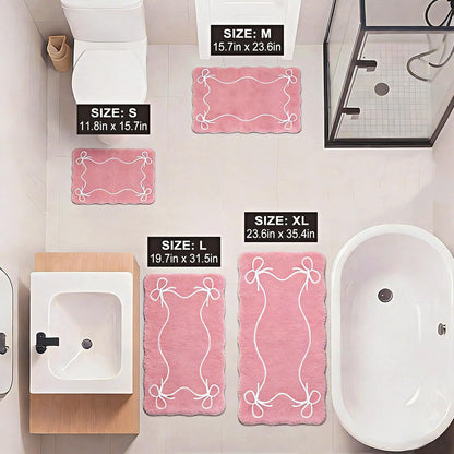 Light Pink Bow Bath Mat Cute Bathroom Rugs, Soft Absorbent Bow Carpet, Girly Bathroom Decor Rugs Non Slip & Machine Washable