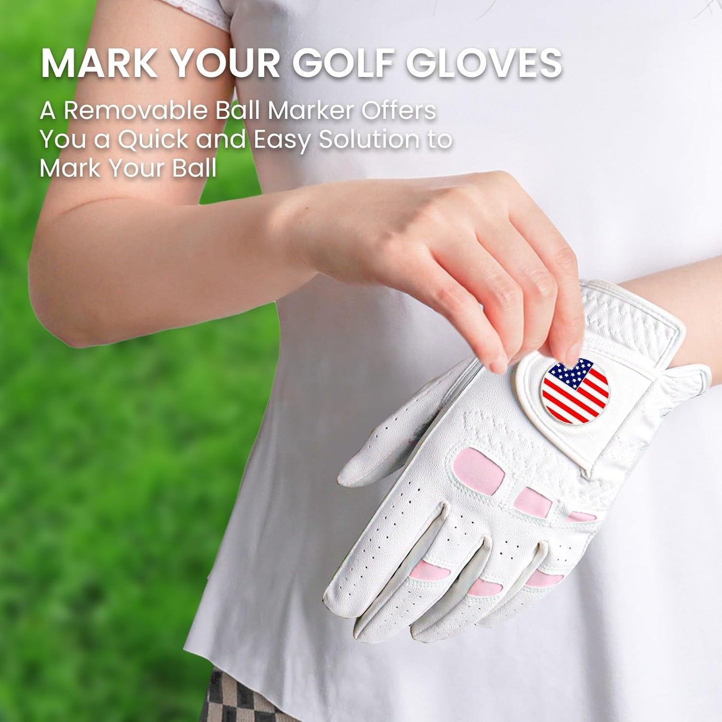 Amy Sport Women's Golf Gloves Left Hand Right with Ball Marker Value 2 Pack, All Weather Grip Rain Soft Leather Pink Size Small Medium Large XL