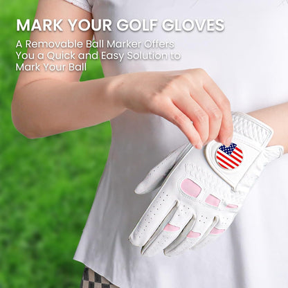 Amy Sport Women's Golf Gloves Left Hand Right with Ball Marker Value 2 Pack, All Weather Grip Rain Soft Leather Pink Size Small Medium Large XL