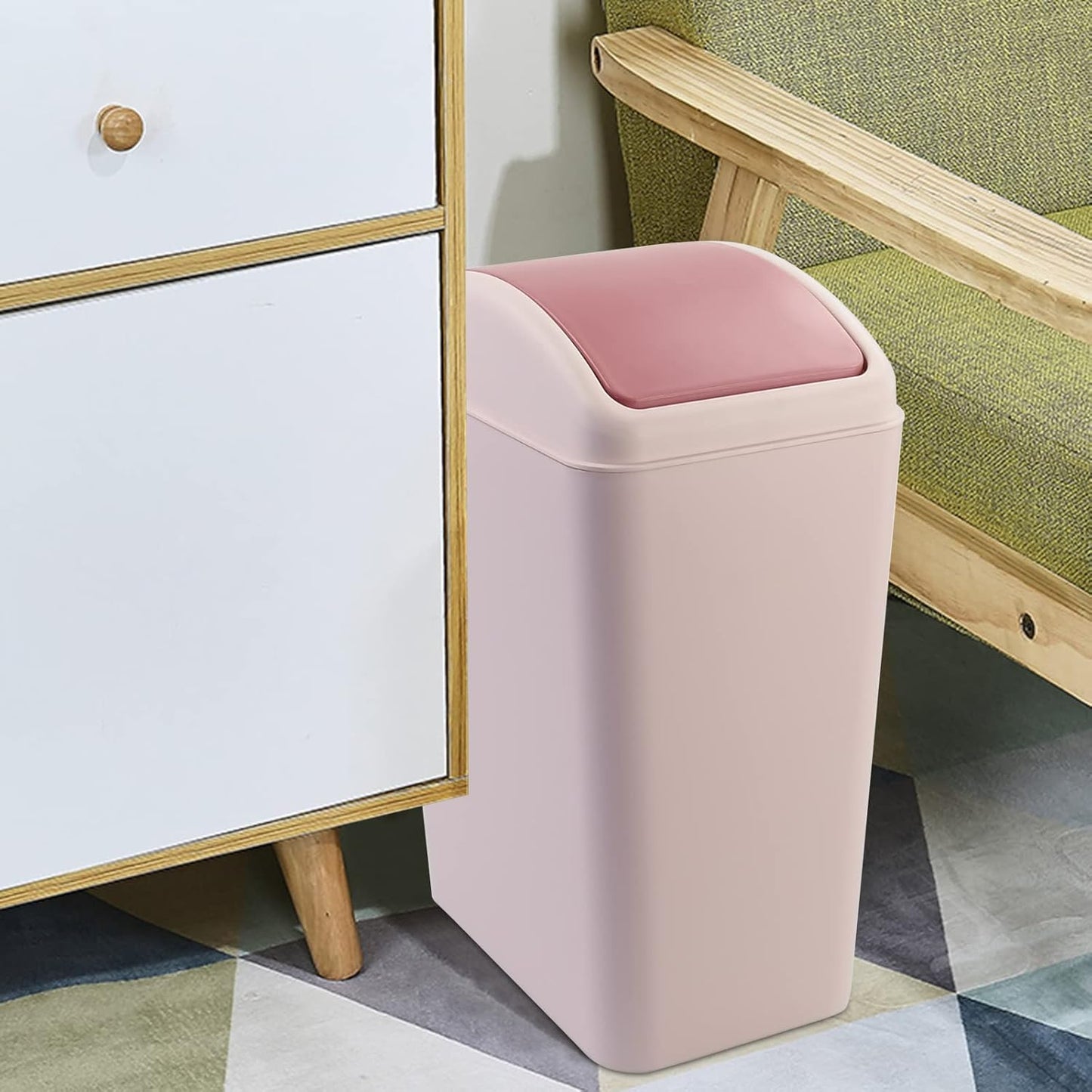 Bringer 4.5 Gallon Plastic Swing Top Garbage Can, Kitchen Trash Can with Swing Lid, Pink