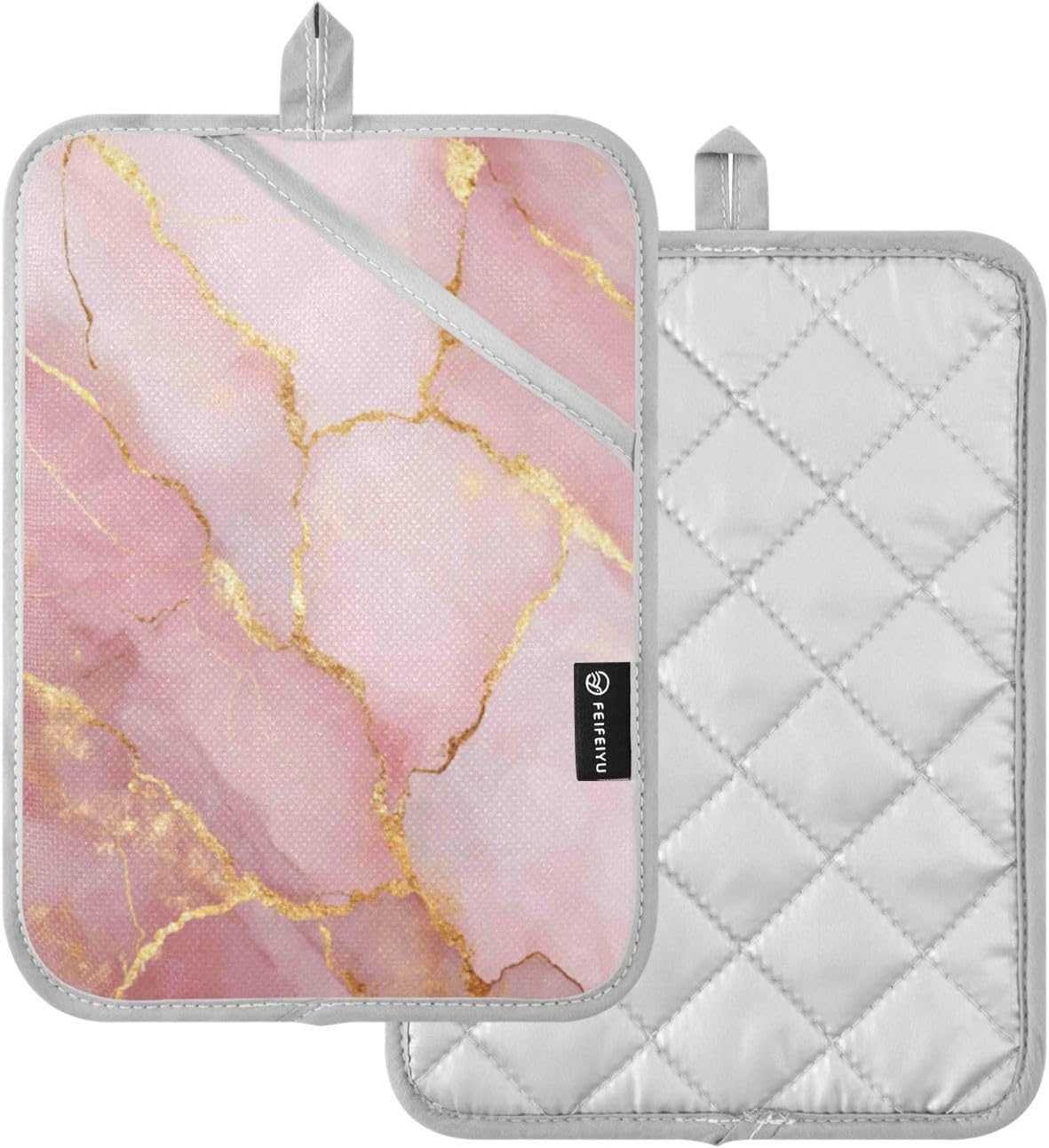 Kitchen Potholder Light Pink Marble Stone Pot Holders Set of 2 Heat Resistant Potholders Oven Hot Pads with Pockets for Countertop Trivet Baking Cooking BBQ