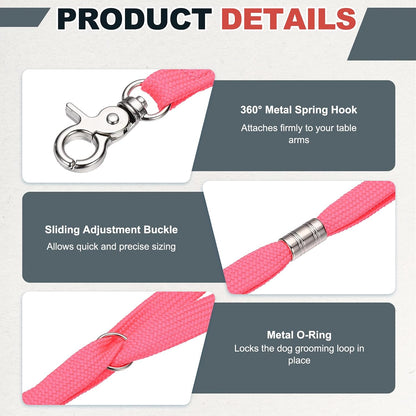 Pet Dog Grooming Loop, Dog Cat Safety Rope, Nylon Adjustable Groomer Helper Pet Grooming Loop Leash, (Pink, 2 Pcs), Intended for Small Medium Puppies/Bathing/Hair Cutting/Washing