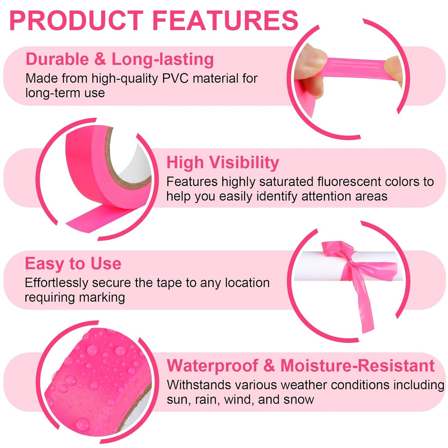 6 Rolls Pink Flagging Tape, 0.7in X 98.4ft(Total 590.4ft) Non-Adhesive Neon Marking Tape, Plastic Survey Ribbon Rolls for Location Marking, Cable Bundling, Tree Labeling, Hunting, Construction Sites
