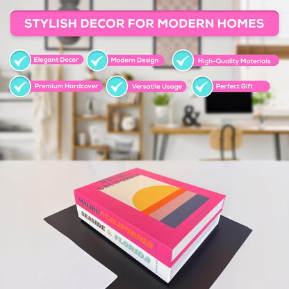 Decorative Books in Pink and White Malibu Seaside Teen Girls, Women Modern Preppy Aesthetic Stacked Home Book Decor Bookshelf & Coffee Table Decor Faux Books College Dorm AuroraBTQ Set of 2