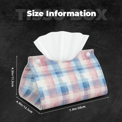 Leather Tissue Box Cover Tissue Box Holder Pink Blue Checkerboard Decorative Tissue Cover for Home Office Car