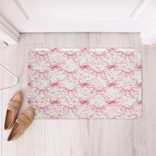 Erosebridal Ribbon Bow Bathroom Rugs 16" x 24" Rose Bath Mat Leaves Cute Princess Flowers Doormat Pink Floral Bowknot Aesthetic