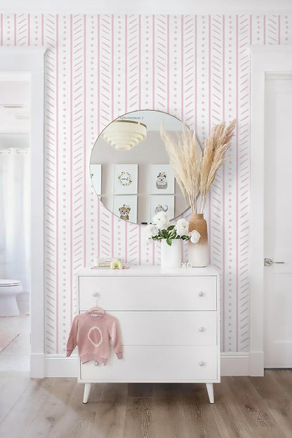 CiCiwind Peel and Stick Wallpaper White and Pink Contact Paper Geometric Striped Wall Paper Modern Dot Removable Self-Adhesive Wallpapers for Bedroom Bathroom Kitchen Cabinets Shelves 78.7"×17.3"