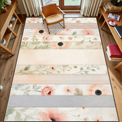 6x9 Area Rugs Rugs for Bedroom Washable Rug Soft Pastel Floral Pink Peach Flowers Light Carpet for Bedroom Living Room Nursery Rug Aesthetic Room Decor