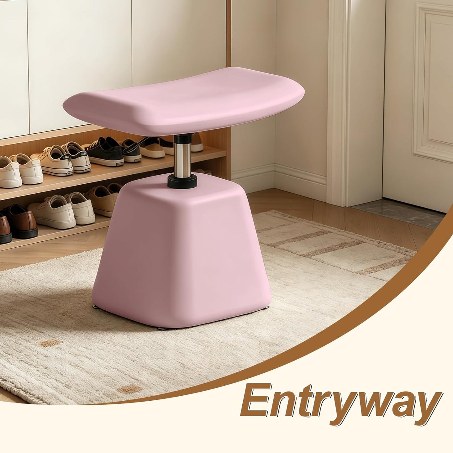 JPBSTO Small Ottoman Footrest, Modern Vanity Stool Chair Adjustable Height, Upholstered Ottoman with Soft Padded Seat Under Desk for Living Room, Vanity, Entryway, Bedroom (Pink, W-Ottoman)