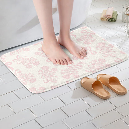 Erosebridal Bowknot Bathroom Rugs 16" x 24" Peony Bath Mat Princess Fashion Bow Doormat Pink Flowers Cute Bow Tie