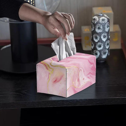 Pink Marble Printed Cuboid Tissue Box Holder Rectangular Napkin Organizer PU Leather Tissue Box Holder for Home/Office/Car