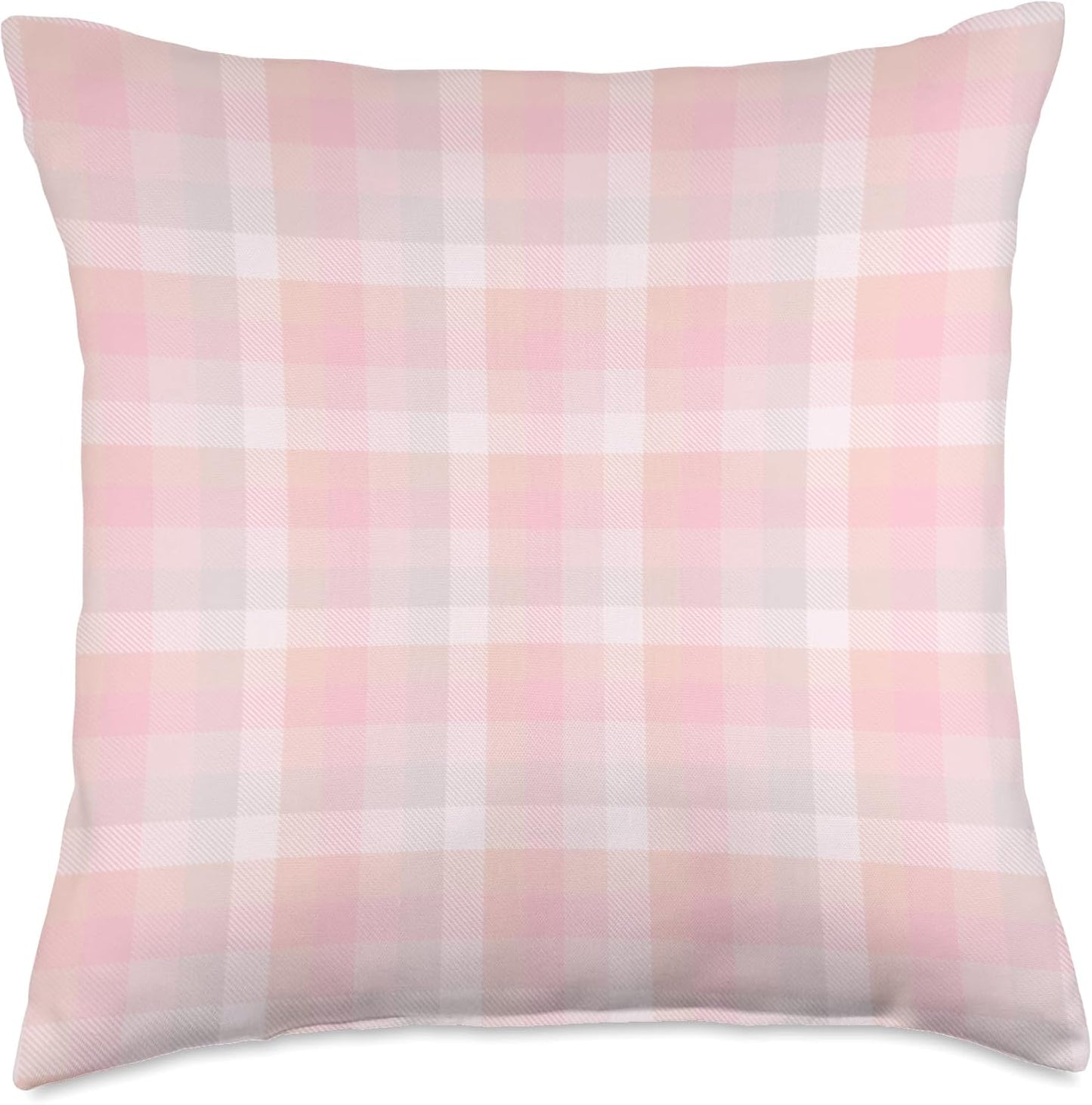 Cute Pastel Pink Peach Plaid Check Gingham Checkered Pattern Throw Pillow