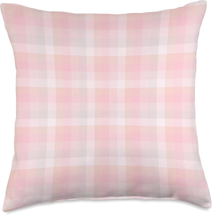 Cute Pastel Pink Peach Plaid Check Gingham Checkered Pattern Throw Pillow