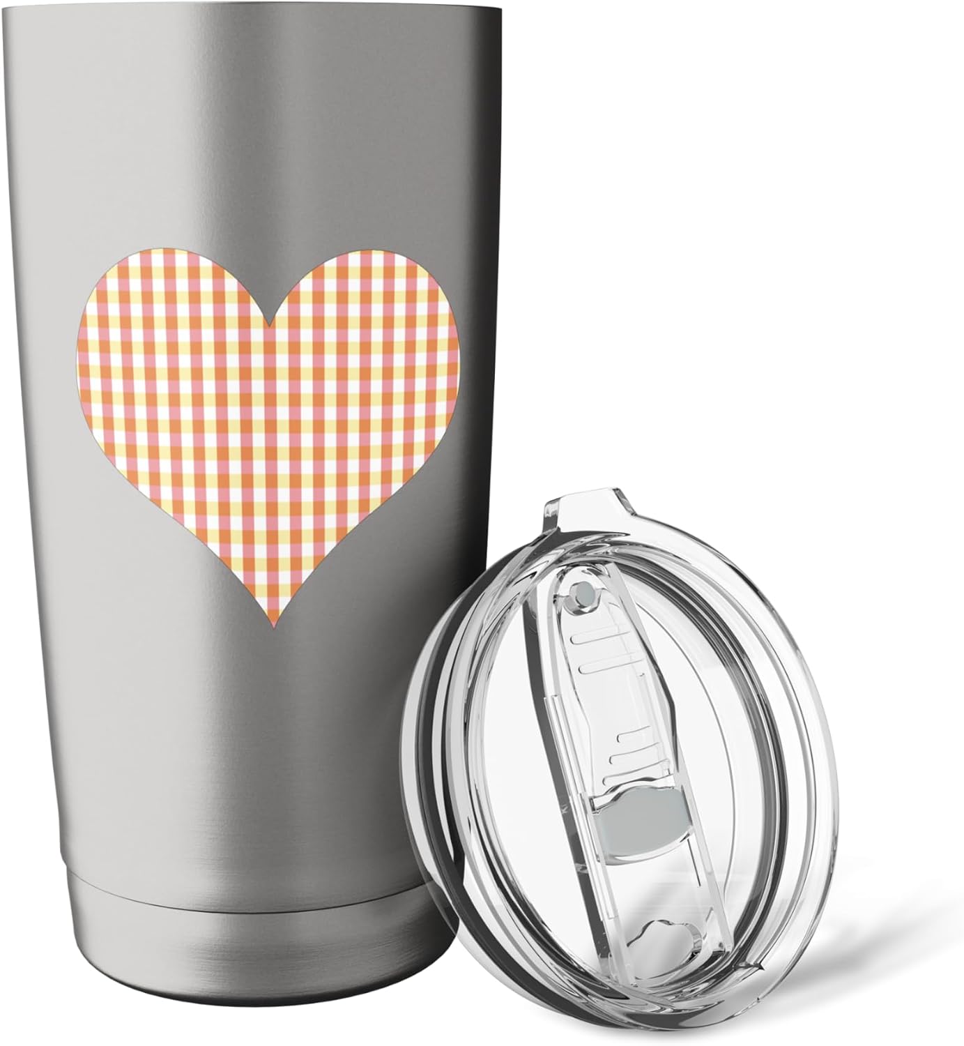 Cute Peach Yellow Plaid Checkered Gingham Pattern Minimalist Stainless Steel Insulated Tumbler