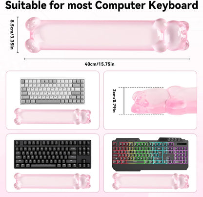 Clear Gel Keyboard Wrist Rest, Bear-Shape Wrist Rest, Ergonomic Wrist Rest for Computer Keyboard 60%/75% (Pink)