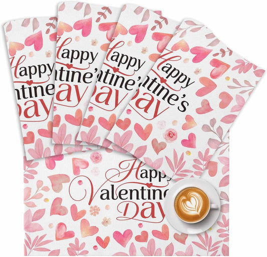 Valentine's Day Placemats for Dining Table Set of 6 Peach Pink Love Floral Modern Romantic Cotton Linen Cloth for Square/Rectangle/Round Table Mat Placemat, Kitchen Dinner Holiday Décor