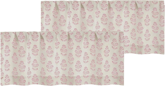 Aiyufeng Kitchen Valances for Windows 14 Inch Long 2 Panels Set, Floral Rustic Light Filtering Short Window Treatment Curtains for Bedroom Farmhouse Living Room, 52Wx14L Inch, Light Pink