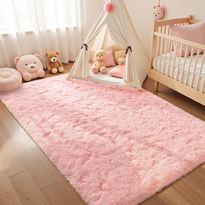 Macgace Light Pink Rugs for Bedroom Girls, 3x5 Shag Rug Fluffy Area Rugs with Non-Slip Backing for Living Room, Fuzzy Plush Carpet Washable Rug Cute Home Decor Aesthetic for Nursery Dorm Office