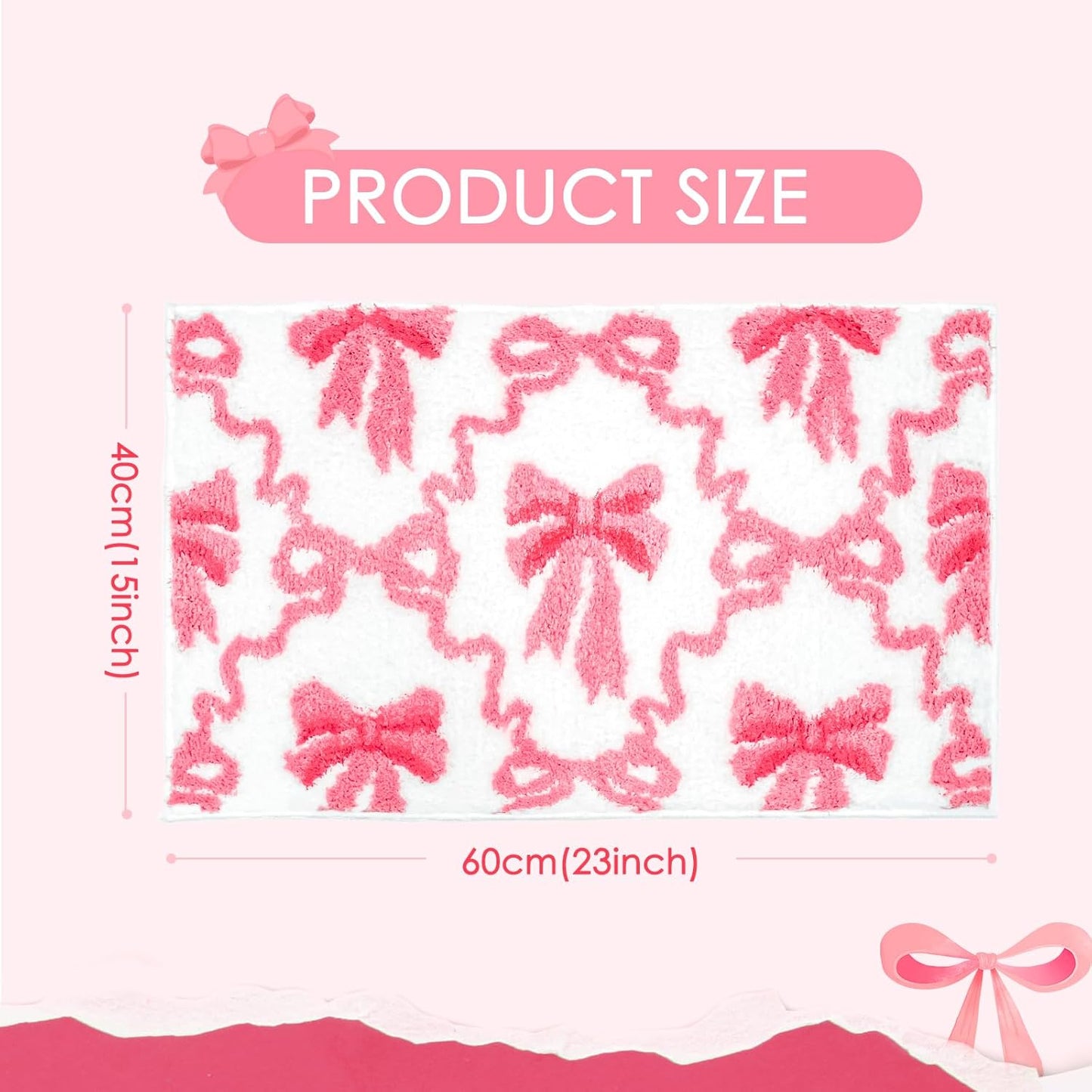 Lindameler Pink Bow Bathroom Rugs Coquette Cute Bath Mat Non Slip Absorbent Bow Bath Mat Washable 16 X 24 inch Bathroom Mats for Front Door, Bedroom, Living Home Decor