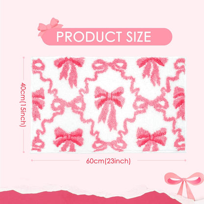 Lindameler Pink Bow Bathroom Rugs Coquette Cute Bath Mat Non Slip Absorbent Bow Bath Mat Washable 16 X 24 inch Bathroom Mats for Front Door, Bedroom, Living Home Decor