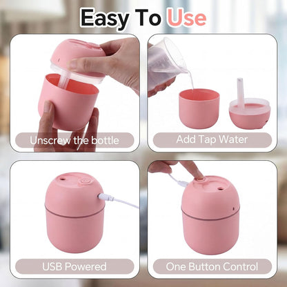 Hortsun 12 Pcs Portable Small Humidifier USB Personal Desktop 220 ml Mini Humidifier for Bedroom Plants Car Office Room Home Travel (White,Pink)