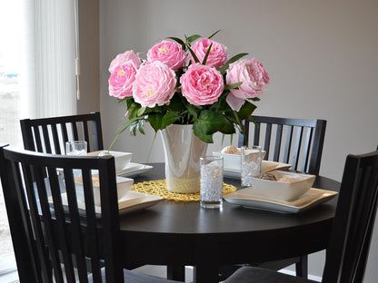 YalzoneMet 3.5'' Big Bloom Rose Artificial Flowers Pink 4Pcs Real Touch Rose Faux 17.7 Inch Long Stem Austen Roses Peonies Fake Flowers for Home Kitchen Party Christmas Flower Wedding Decor