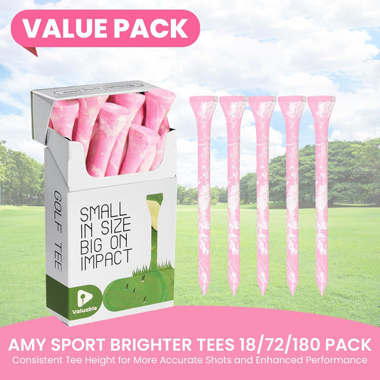 Amy Sport Colorful Golf Tees Wooden 3 1/4 2 3/4 Inch Value 18/72/180 Pack, Stylish Painted Bamboo Tees for Enhanced Visibility, Reduce Friction & More Stable Tees for Men Women