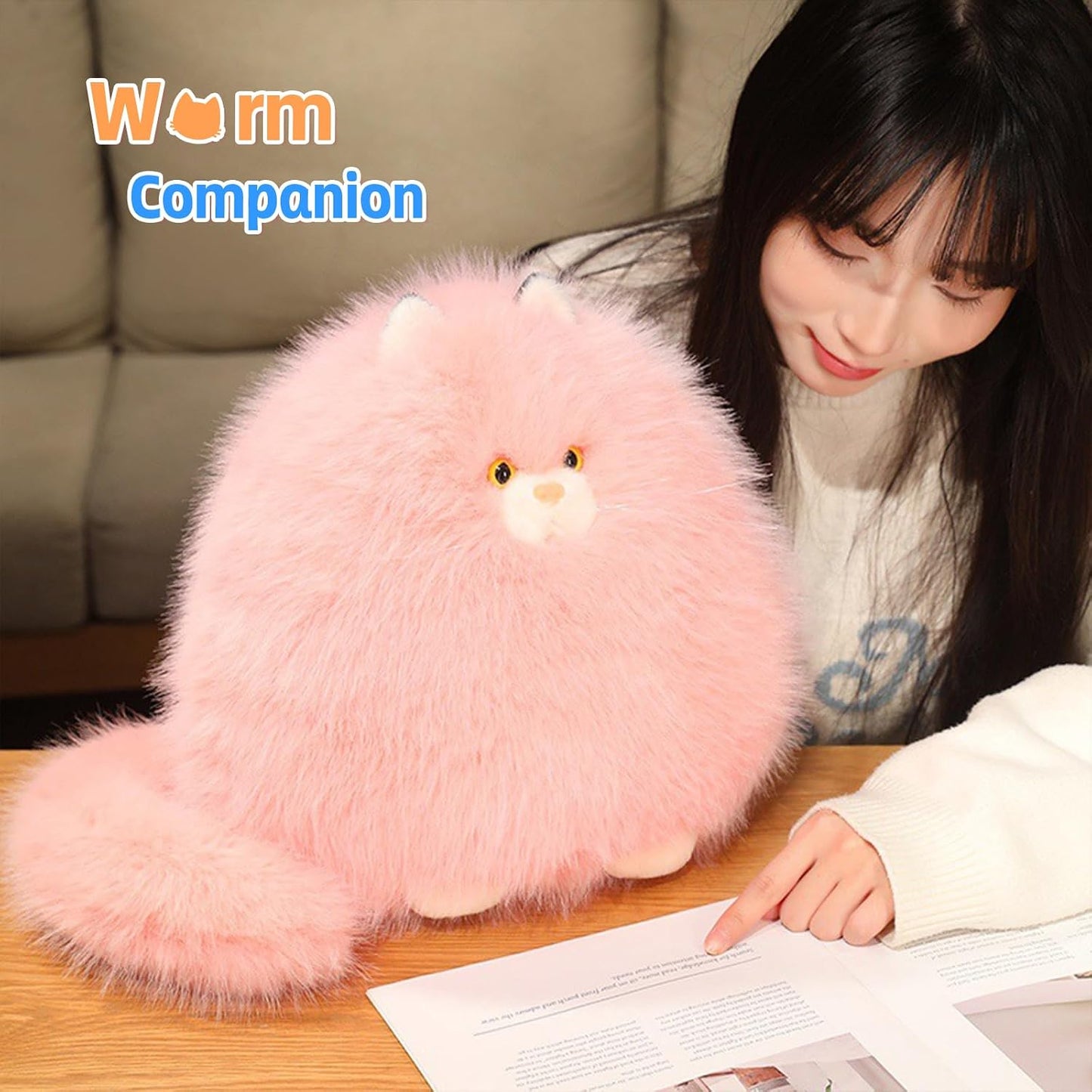 PEACH CAT Fat Cat Stuffed Animal 11.8" Big Kitten Plushies Cute Plush Toys Birthday Gifts for Kids Pink