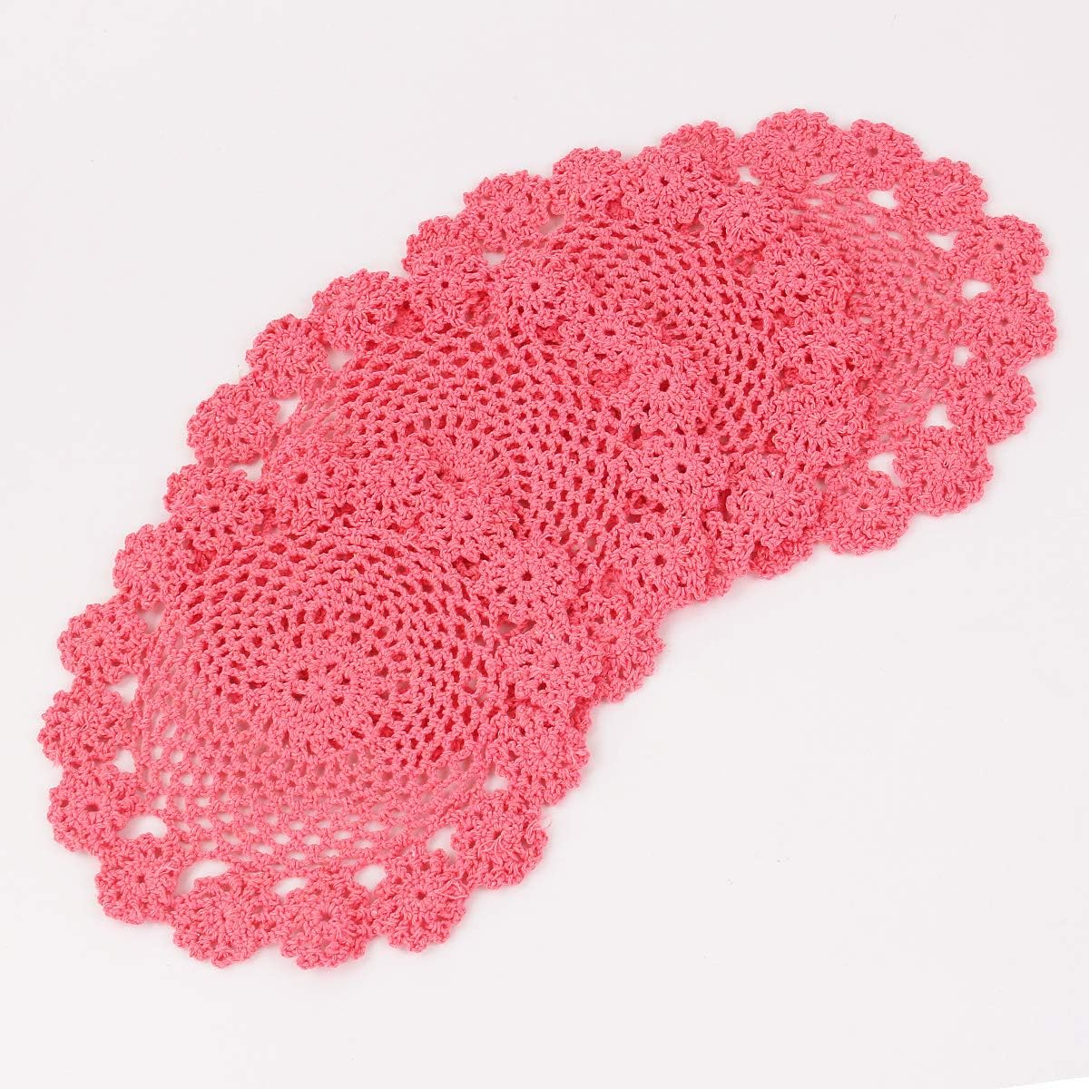 kilofly Crochet Cotton Lace Table Placemats Doilies Pack, 4pc, Pink, 7 inch