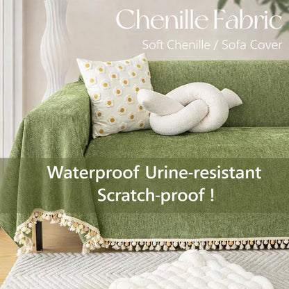 Chenille Throw Blanket for 1 2 3 4 Sofa, Soft Herringbone Tassel Sofa Throw, Waterproof Non-Slip Scratch Resistant Furniture Protector (Pink,180 × 130cm / 71×51 in)