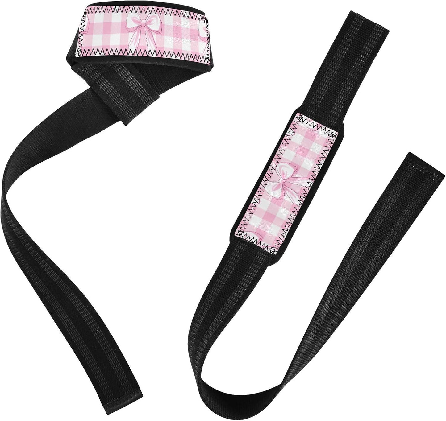 Nander Cute Pink Bows Lifting Straps for Weightlifting,Wrist Straps with Thick Neoprene Padding,Pro Heavy Duty Gym Wrist Wraps for Powerlifting, Bodybuilding & Strength Training