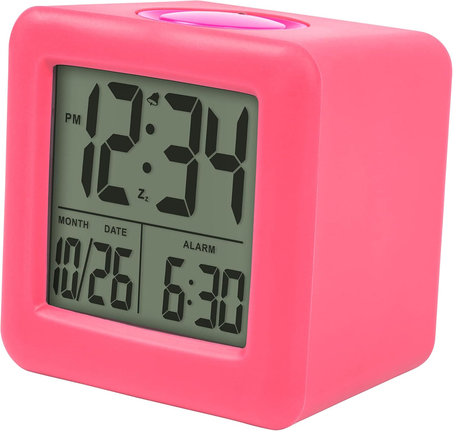 Equity 73002 Pink Soft Cube LCD Alarm Clock with Smart Light
