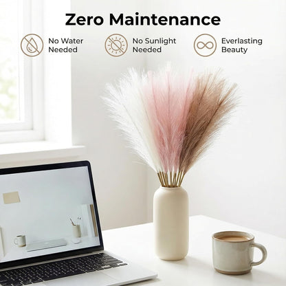 Pampas Grass Decor 30pcs 21.7 Inch, Faux Pampas Grass White Pink Brown Artificial Dried Flowers Fluffy No Shedding for Boho Wedding Home Bedroom Vase Filler