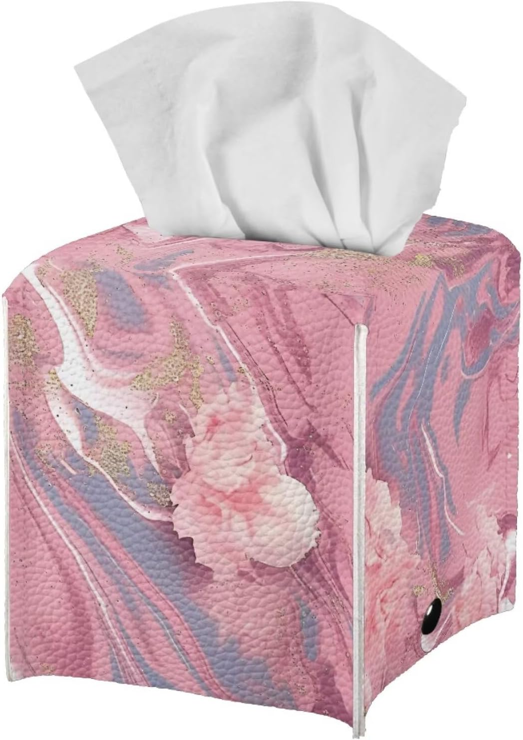 Marble Tissue Box Cover - Pink Faux Leather Tissue Holder - Decorative Cube Box