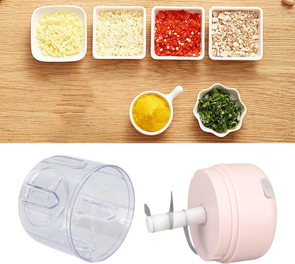 Electric Garlic Chopper, 250ML Garlic Grinder Masher Onion Chopper, Mini Portable Veggie Chopper, stainless steel blade Food Processor, Portable Electric Mini Food Chopper (Pink)