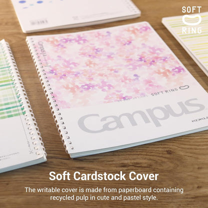Kokuyo Spiral Notebook Journal, 4 Pack Campus B5 Soft Ring Notebooks with Dotted A 7mm Rule, 40 Sheets, Aesthetic 1 Subject Notebook in Blue Pink Yellow Green, College Office Note Taking