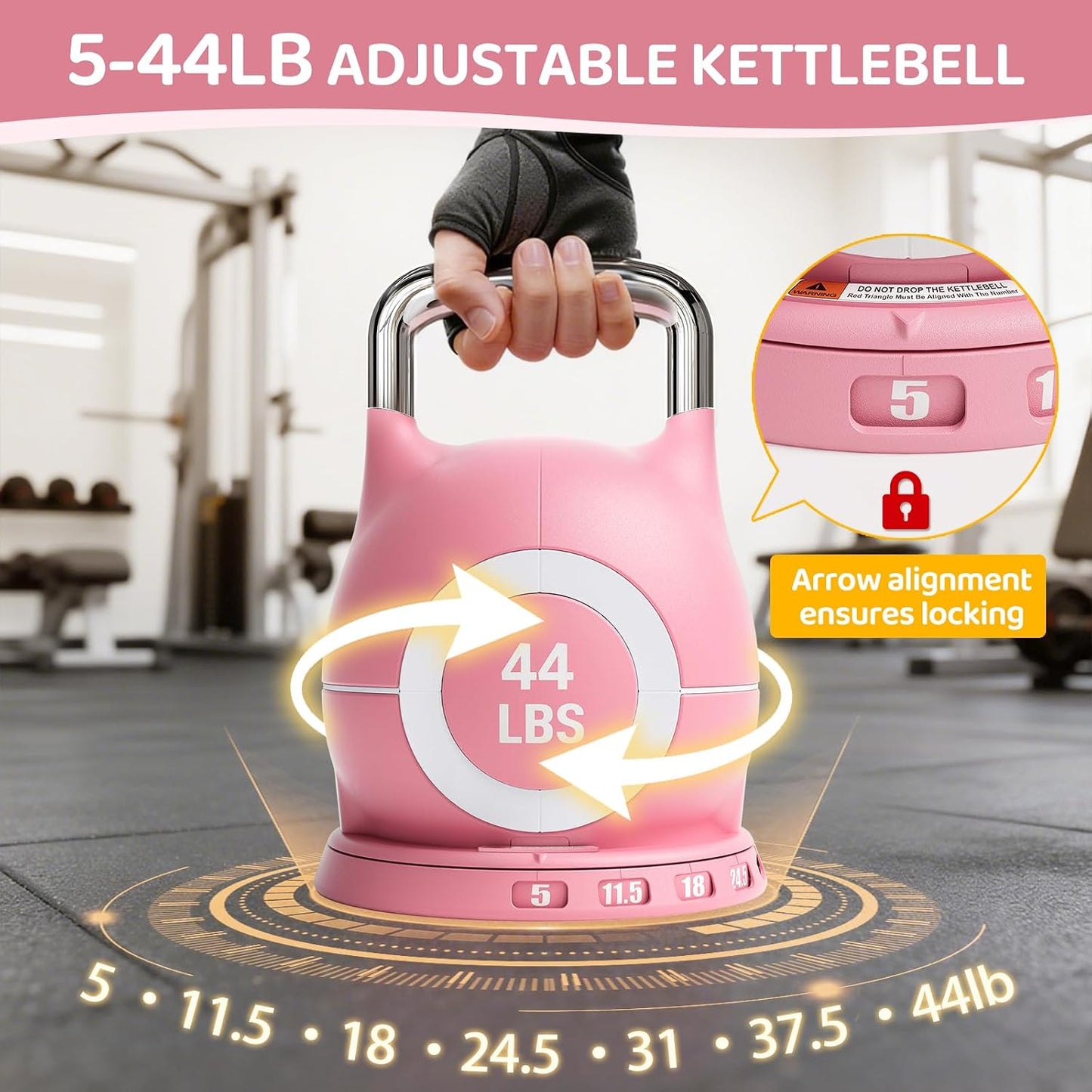 LIFERUN Adjustable Kettlebell Set with 7 Weight Levels, Choose 22.5 lb or 44 lb, Quick-Change Weight Dial & Safety Lock, Space-Saving Design, Full-Body Workout & Cross-Training