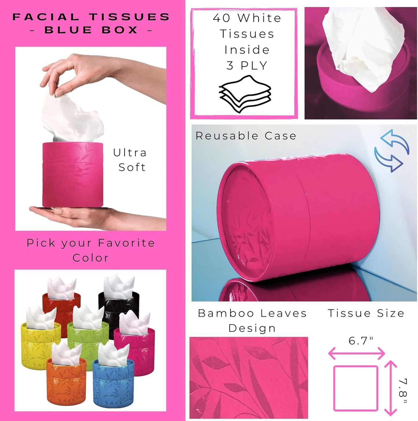 Renova White Facial Tissue-Colored Round Box 3 Ply-40 Tissues (Pink)