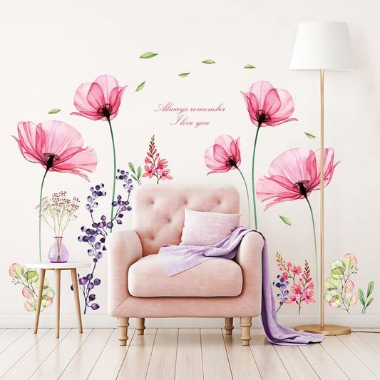 DECOWALL Pink Floral Wall Stickers – Removable Vintage Wildflower Peel and Stick Wall Decals for Girls Bedroom, Nursery & Kids Room Decor (SG2-106)