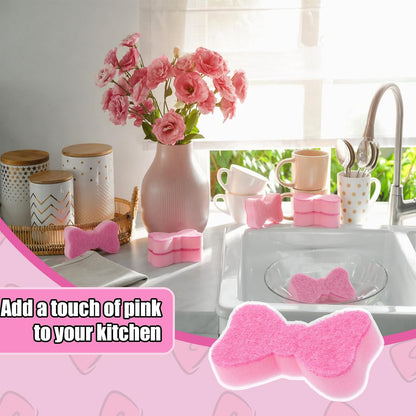 Tioncy 12 Pack Pink Bow Sponges Bulk Preppy Dual Sided Scrubber Cute Pink Bow Sponges Reuseble Non Scratch Dishwashing Kitchen Cleaning Accessories for Cookware Pot Boiler Pan Household