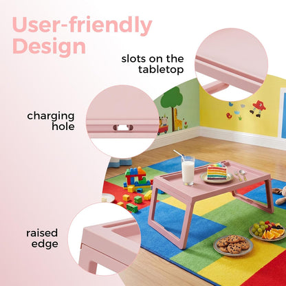 6 Pack Bed Breakfast Tray with Foldable Legs, Cute Pink Eating Kids Lap Trays Table, Serving Food Trays with Phone Slots for Sofa Bed Eating Studying Working