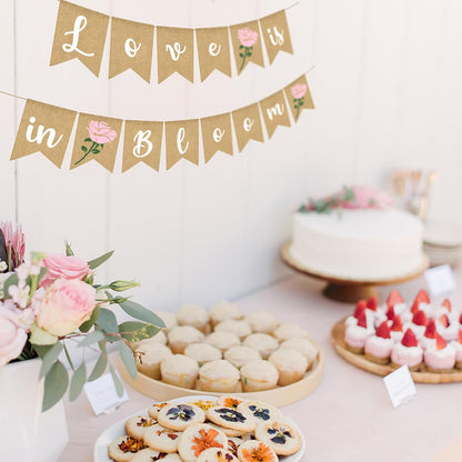 Love Is In Bloom Banner Floral Bridal Shower Decoration Flower Burlap Garlands Blooming Shower Supplies, pink