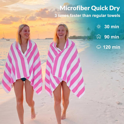 Frienda 12 Pack Pink Striped Beach Towels 71''x 32'' Large Microfiber Quick Dry Absorbent Bath Towels for Swimming Pool Beach Cruise Travel Gym Supplies