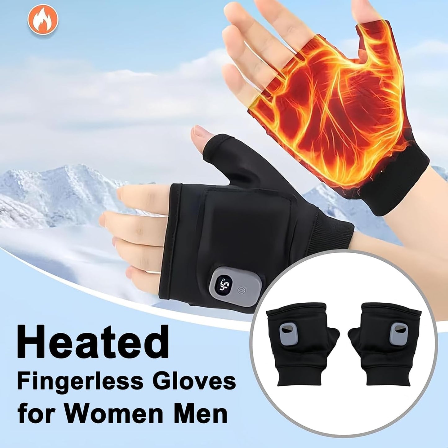 Heated Fingerless Gloves for Women, Smart Thermostatic Portable Heated Gloves, Rechargeable Heated Glove with Digital Display for Women Men for Outdoor Work, Cycling, Skiing