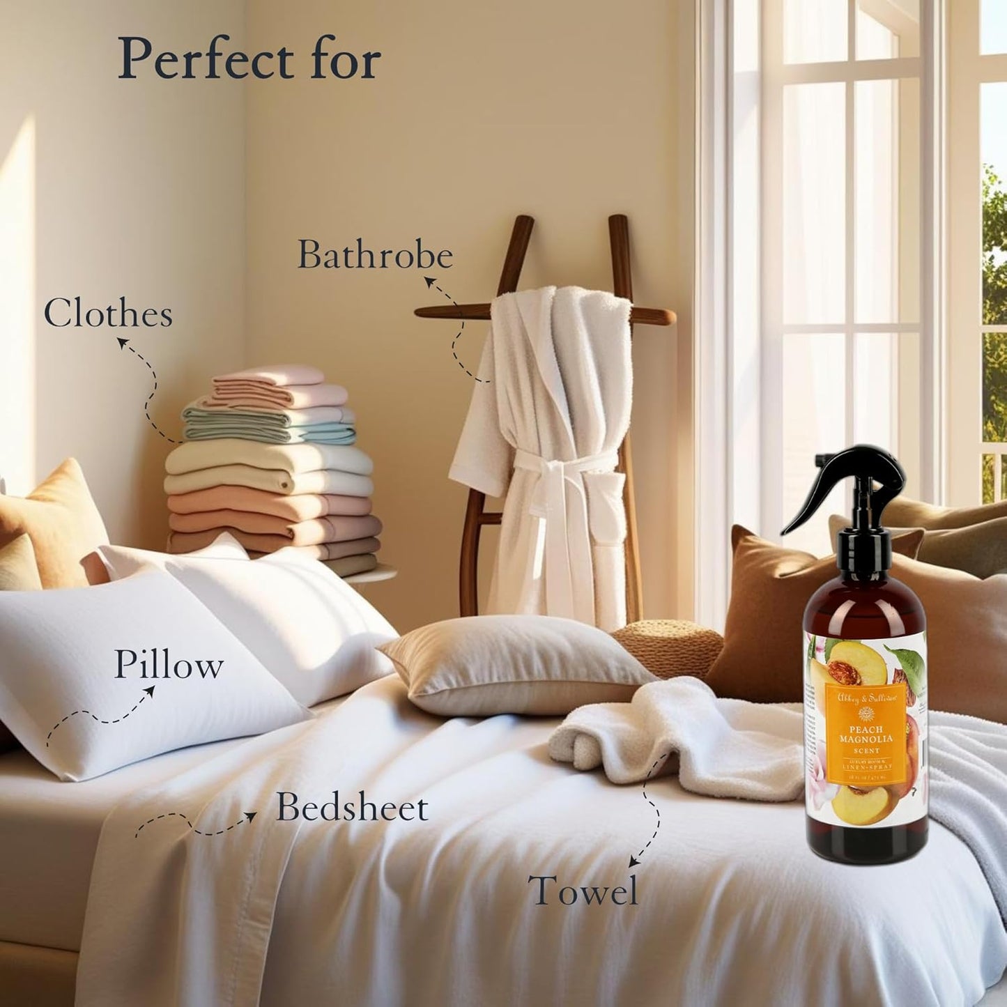 Abbey & Sullivan Linen Spray, Peach Magnolia, Fabric Freshener and Fragrance Room Spray, Pack of 2, 16 oz